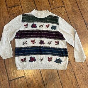 Floral Patterned Sweater - Cream and Multicolor